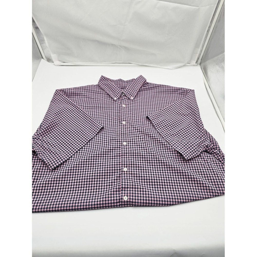 St Johns Bay Men's Classic Fit  Size 3XLT Blue Check  Short Sleeve Button Down